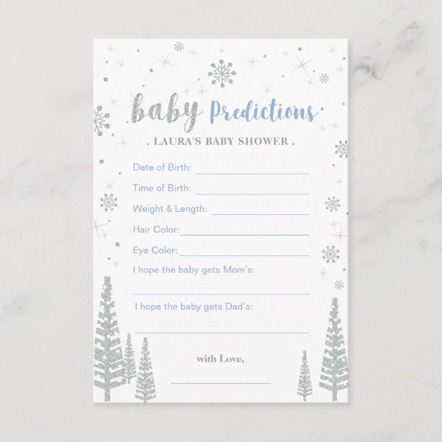 Baby Predictions Card - Winter Baby Shower Game Hinweiskarte (Vorderseite)