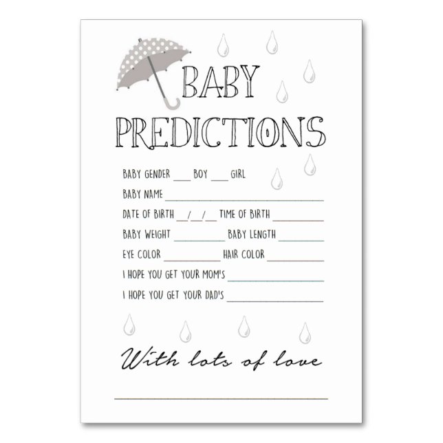 Baby Predictions Game for Baby Shower Tischnummer (Vorderseite)