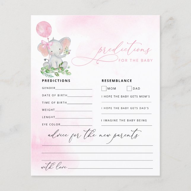 Baby Predictions Niedlich Elephant Shower Game (Vorderseite)