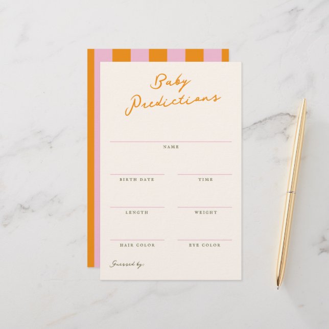 Baby Predictions Shower Guessing Game Briefpapier (Vorderseite/Rückseite Beispiel)