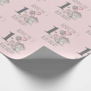 Baby Prinzessin Elefant Mädchen Rosa 1. Geburtstag Geschenkpapier