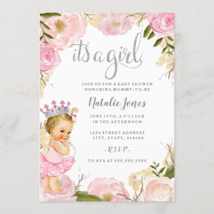 Baby Prinzessin Es ist ein Mädchen Rosa Rose Baby Einladung