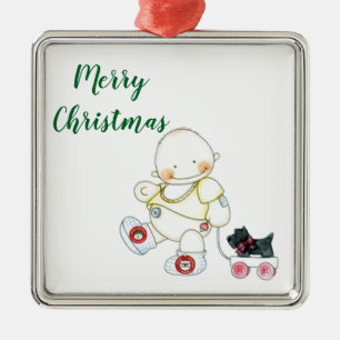 ***BABY PULLS WAGON*** CHRISTMAS ORNANATION SILBERNES ORNAMENT