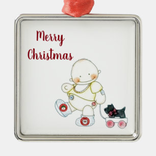 ***BABY PULLS WAGON*** CHRISTMAS ORNANATION SILBERNES ORNAMENT