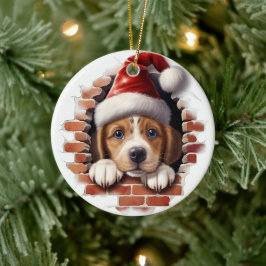 Baby Puppy in Weihnachtsmannmütze - 3D Keramik Ornament
