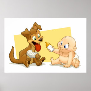 Baby & Puppy Print Poster