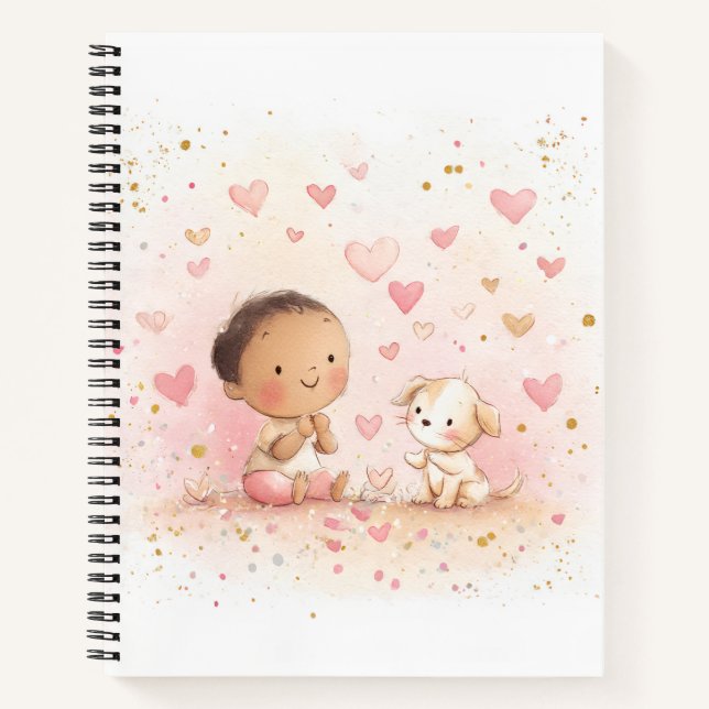 Baby & Puppy Valentine’s Notebook Notizbuch (Vorderseite)