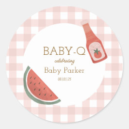 Baby-Q-Aufkleber mit rosa Gingham-Muster Runder Aufkleber