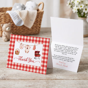 Baby Q Baby Shower Gingham Wäscheleine & Grill Dankeskarte