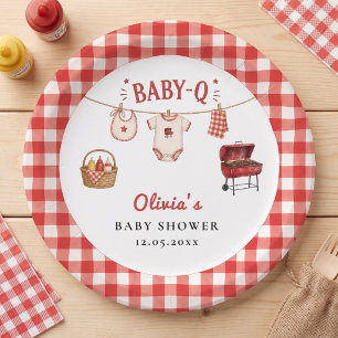 Baby Q Baby Shower Gingham Wäscheleine & Grill Pappteller