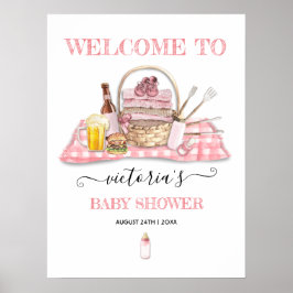 Baby Q Barbecue Dusche Pink Picnic Begrüßungszeich Poster