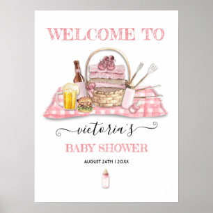 Baby Q Barbecue Dusche Pink Picnic Begrüßungszeich Poster