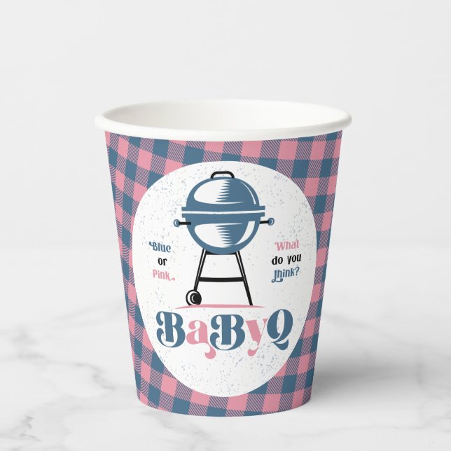 Baby Q Barbecue Gender Reveal Dusche Pappbecher (Vorderseite)