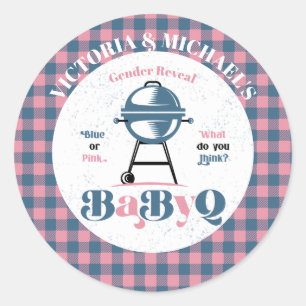 Baby Q Barbecue Gender Reveal Dusche Runder Aufkleber