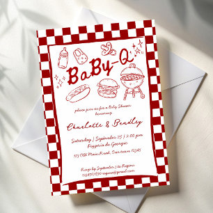 Baby Q Barbeque rote Karos Babyparty Einladung