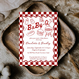 Baby Q Barbeque rote Karos Babyparty Einladung