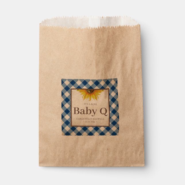 Baby Q Blue Gingham und Sunflower Geschenktütchen (Vorderseite)
