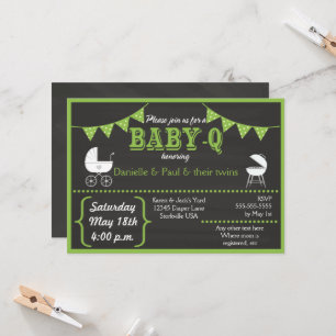 Baby-Q-Chalkboard Green Baby-Dusche Einladung
