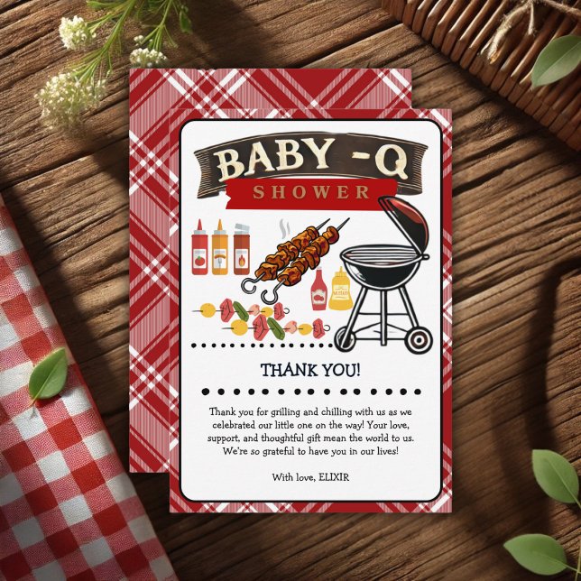 Baby-Q Checkered Red & Black Grill Baby Dusche Dankeskarte (Von Creator hochgeladen)