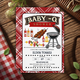 Baby-Q Checkered Red & Black Grill Baby Dusche Einladung