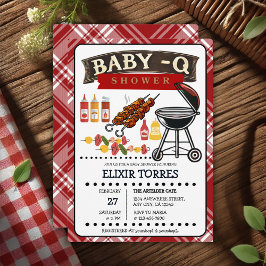 Baby-Q Checkered Red & Black Grill Baby Dusche Einladung