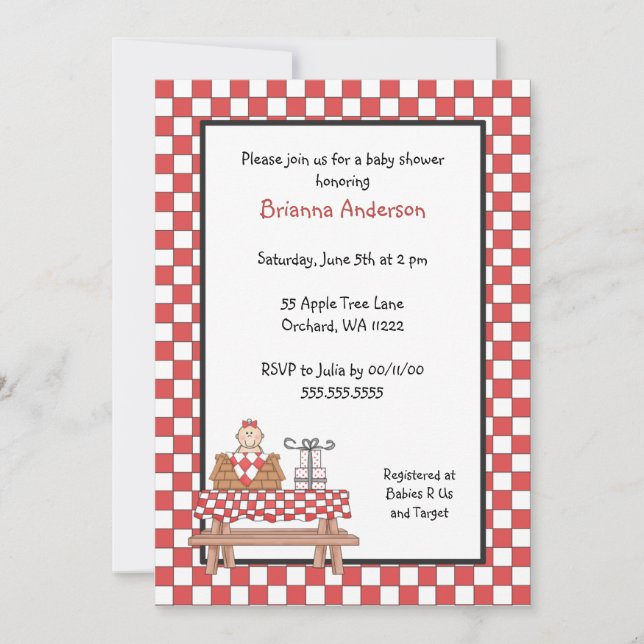 Baby Q Dusche Einladung Mädchen mit leichter Haut (Vorderseite)