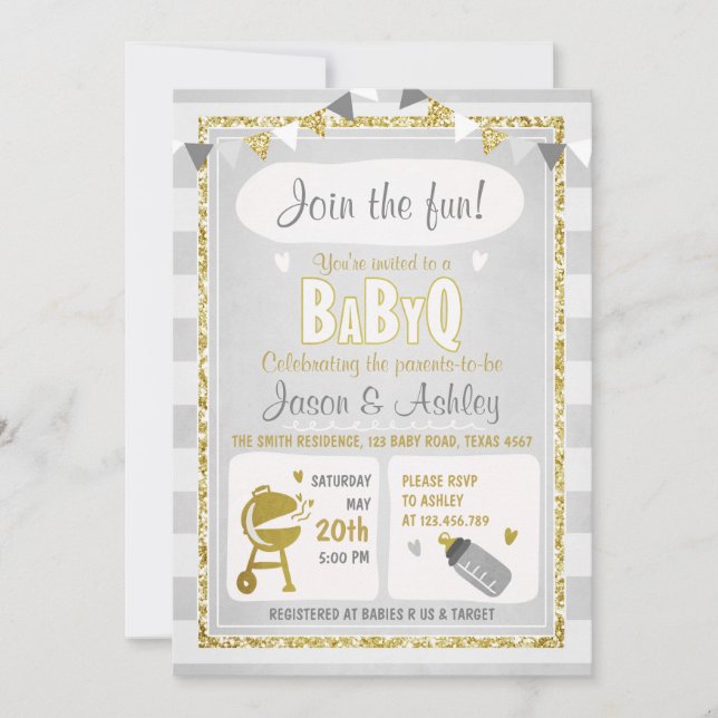 Baby Q Einladung Coed GRILLEN Baby Shower Einladun (Vorderseite)