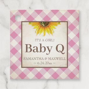 Baby Q Gingham und Sonnenblume Danke Pink Geschenkanhänger