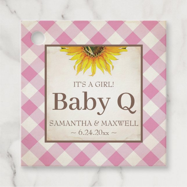 Baby Q Gingham und Sonnenblume Danke Pink Geschenkanhänger (Vorderseite)