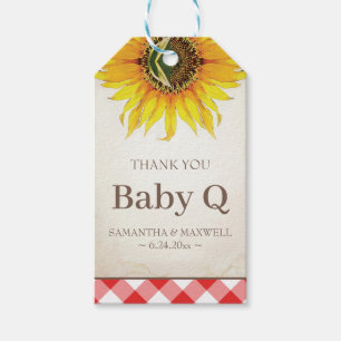 Baby Q Gingham und Sonnenblume Danke Rot Geschenkanhänger