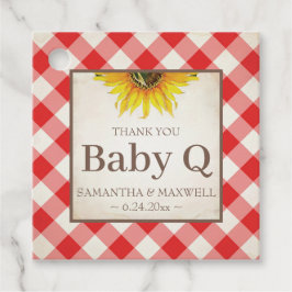 Baby Q Gingham und Sunflower Danke Red Geschenkanhänger