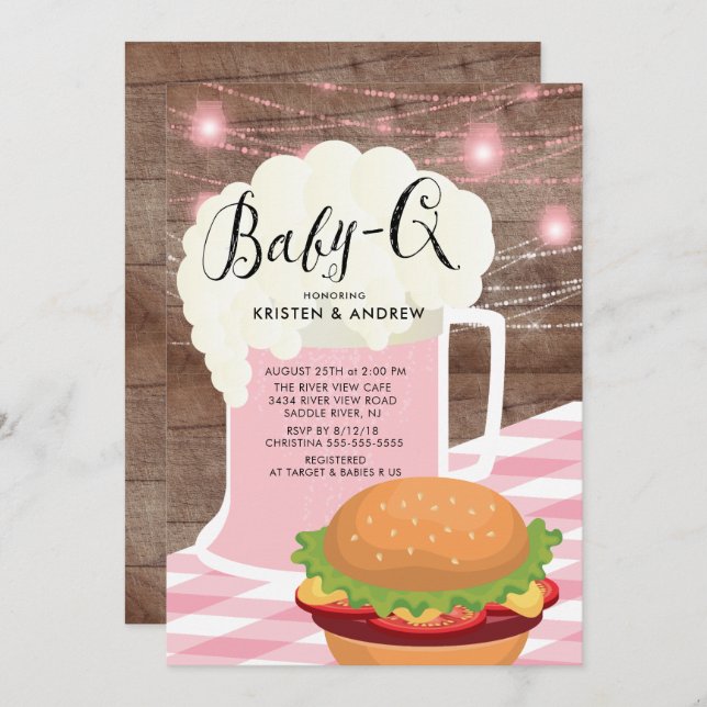 BABY - Q Girls Baby Shower Einladung (Vorne/Hinten)