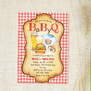 Baby Q GRILLEN Barbecue Rote Karo Babydusche Einladung
