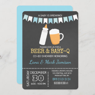Baby-Q GRILLEN Beer Shower Invite (Blue Back) Einladung