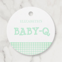 Baby-Q Mint Green Gingham Baby Shower Geschenkanhänger