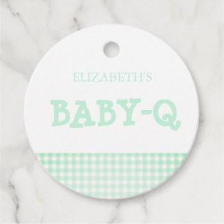 Baby-Q Mint Green Gingham Baby Shower Geschenkanhänger