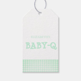 Baby-Q Mint Green Gingham Baby Shower Geschenkanhänger