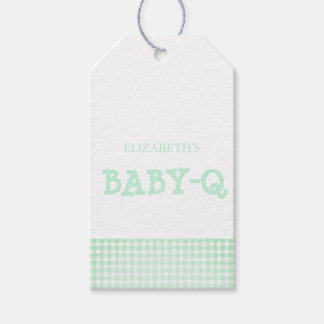 Baby-Q Mint Green Gingham Baby Shower Geschenkanhänger