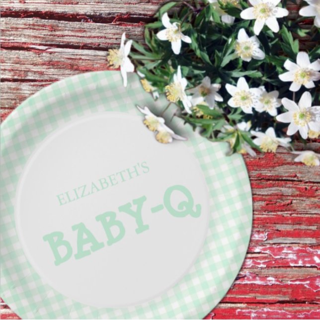 Baby-Q Mint Green Gingham Baby Shower Pappteller (Von Creator hochgeladen)
