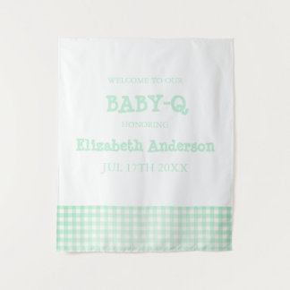 Baby-Q Mint Green Gingham Baby Shower Wandteppich