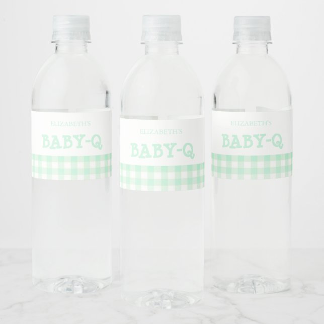 Baby-Q Mint Green Gingham Baby Shower Wasserflaschenetikett (Flaschen)
