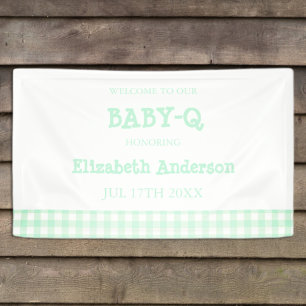Baby-Q Mintgrün Gingham-Baby-Party Banner