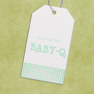 Baby-Q Mintgrün Gingham-Baby-Party Geschenkanhänger