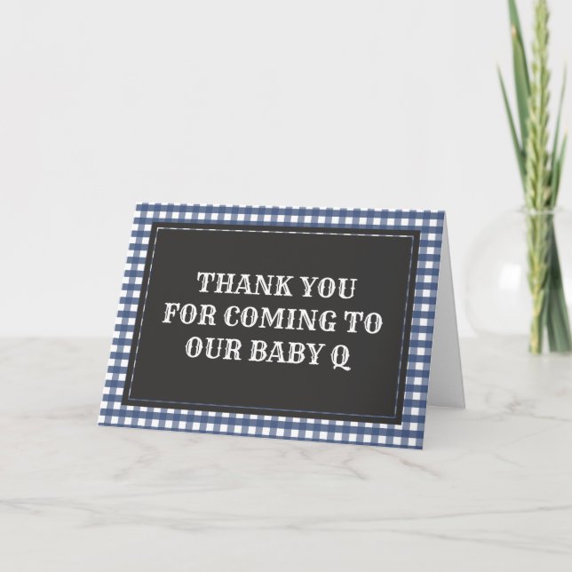 Baby Q Navy Kariert Baby Dusche Danke Karte (Vorderseite)