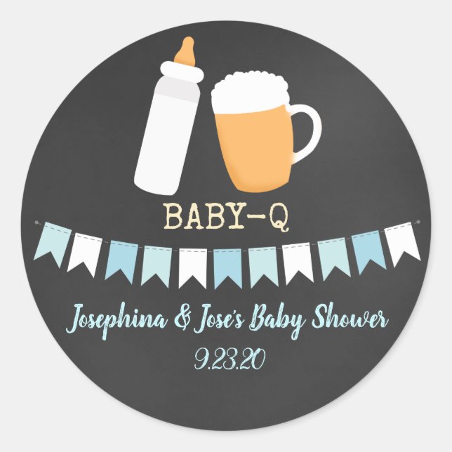 Baby-Q Paare Beer Baby Shower Gefallen Runder Aufkleber (Vorderseite)