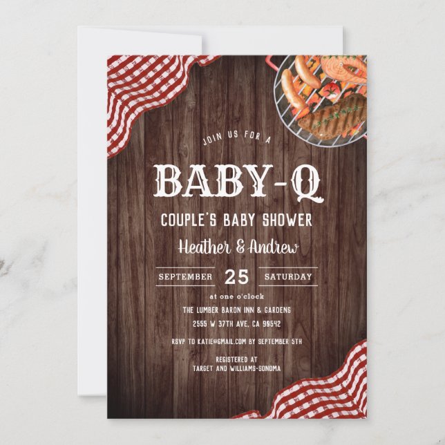 Baby-Q Picnic GRILLEN Couple's Baby Shower Einladu Einladung (Vorderseite)