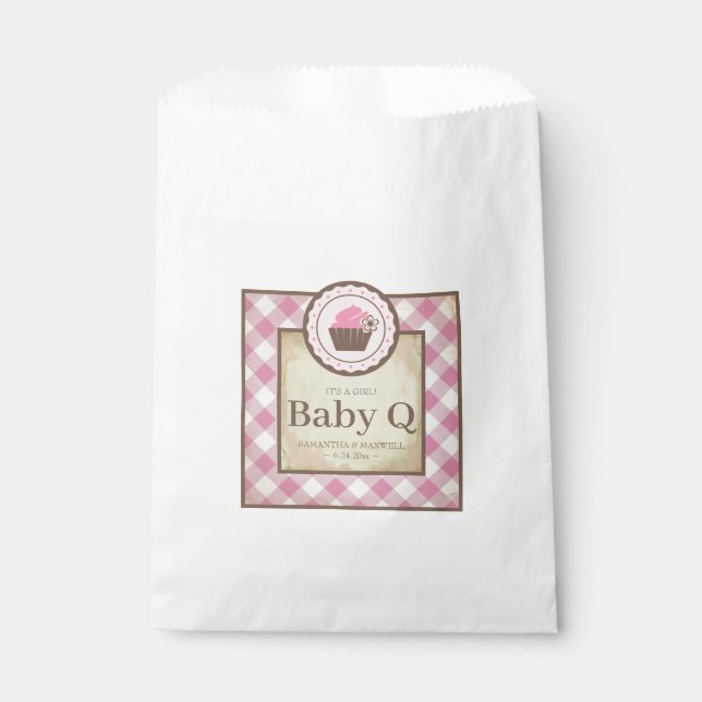 Baby Q Pink Gingham und Cupcake Geschenktütchen (Vorderseite)