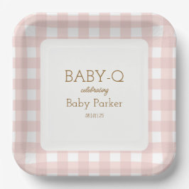 Baby-Q-Platte mit rosa Gingham-Muster, quadratisch Pappteller
