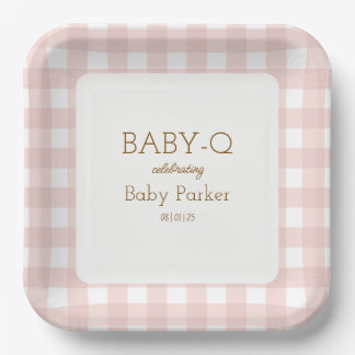 Baby-Q-Platte mit rosa Gingham-Muster, quadratisch Pappteller
