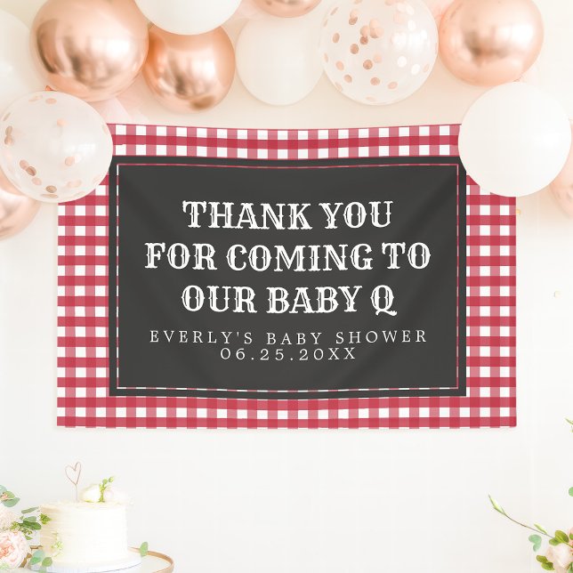Baby Q Red Kariert Baby Dusche Willkommen Banner (Von Creator hochgeladen)